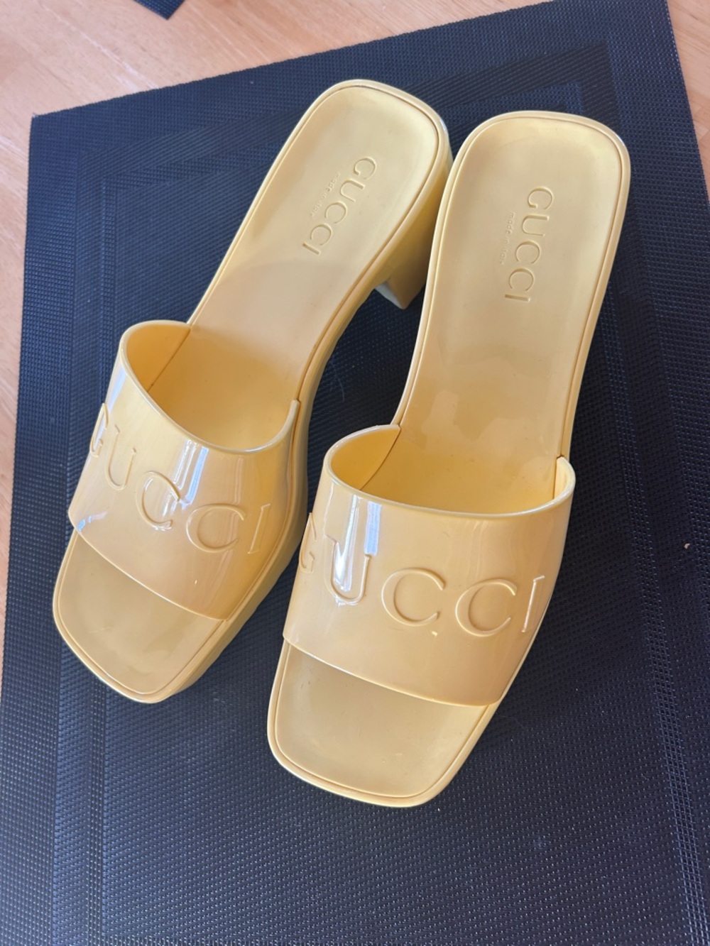 Patent Lemon Yellow Slide Mules